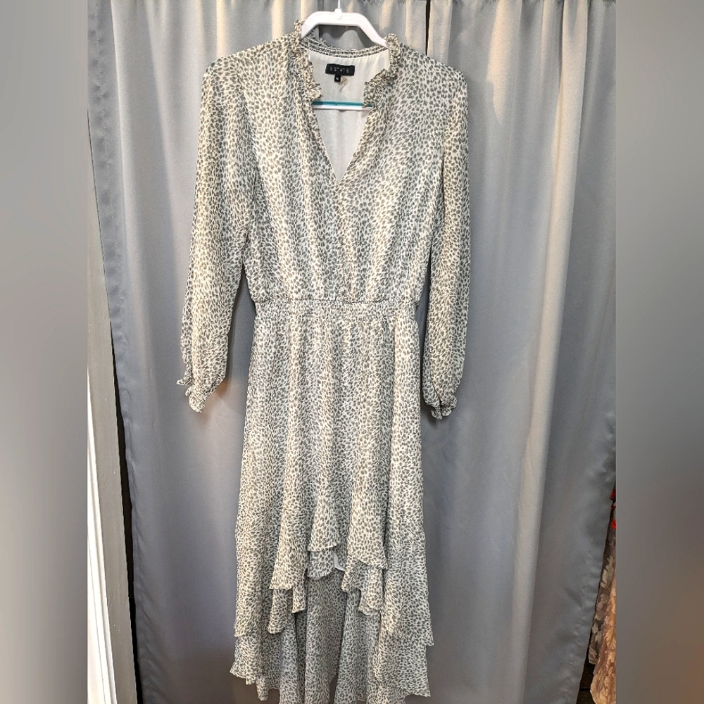 1. State Hi-Low Gray Leopard Patterned Formal Dress
